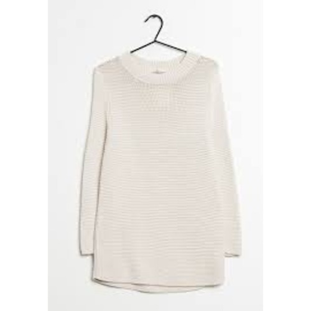 Ann Taylor Cream Textured Knit Long Sleeve Crew Neck Pullover Sweater Tunic M